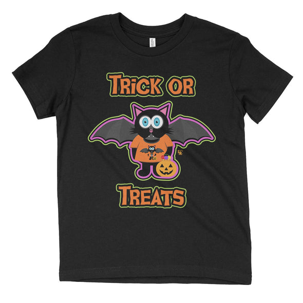 "TRICK OR TREATS" Bat Cat Halloween Youth T-Shirt