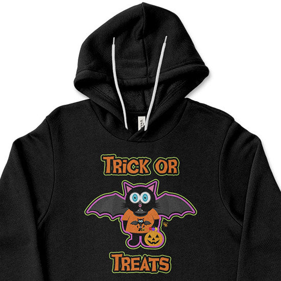 "TRICK OR TREATS" Bat Cat Halloween Unisex Lightweight Fleece Hoodie Sweatshirt