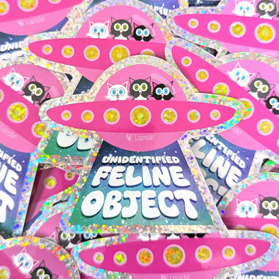 "Unidentified Feline Object" UFO Cats Glitter Sticker