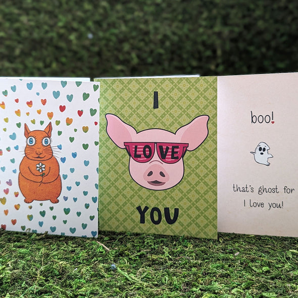 "I Love You" Pig with Sunglasses Valentine's Day Card, Recycled Anniversary Card
