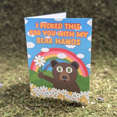 Bear Picks Flowers - Punny Valentine's Day Card, Recycled Anniversary Card