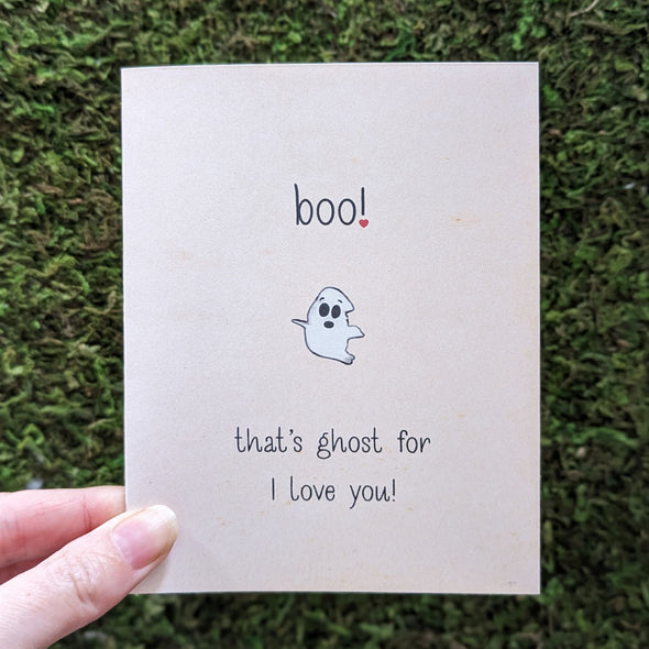 "boo! i love you!" Cute Ghost Valentine's Day Card, Recycled Anniversary Card