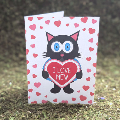 "I Love Mew" Cat Valentine's Day Card, Recycled Anniversary Card