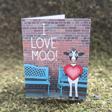 "I Love Moo!" Brick Wall - Cow Valentine's Day Card, Recycled Anniversary Card