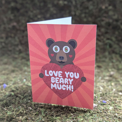 "Love You Beary Much!" Brown Bear Valentine's Day Card, Recycled Anniversary Card