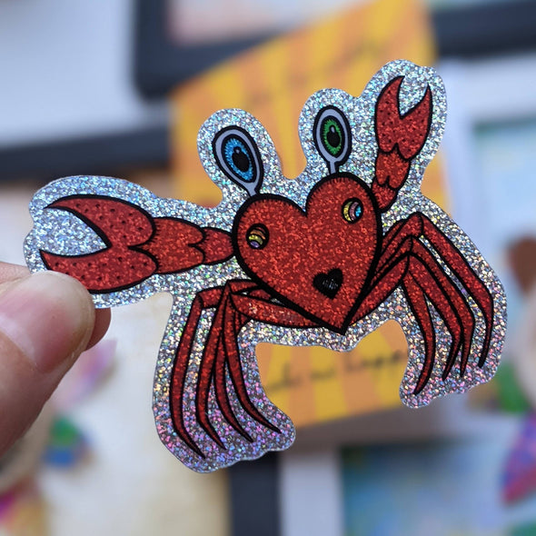 "Happy Crabee" Die Cut Pixie Dust Glitter Vinyl Sticker
