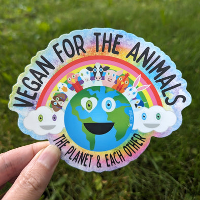 "Vegan for Everything" Cute Animals Die Cut Vinyl Bumper Sticker