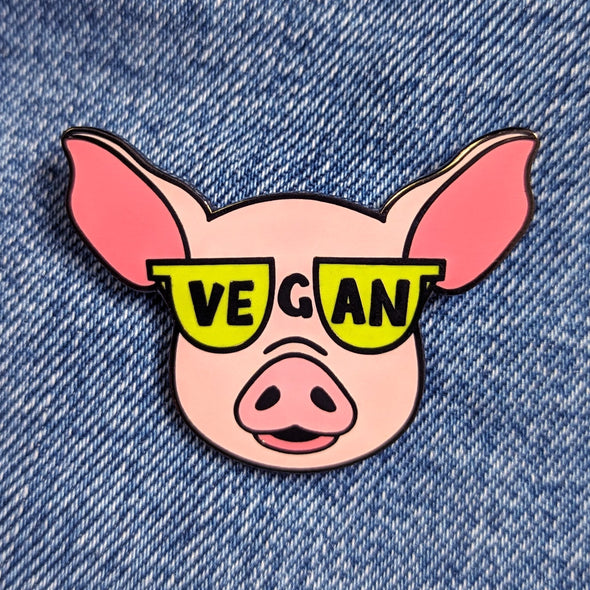 "Vegan Sunglasses" Cool Pig Enamel Pin