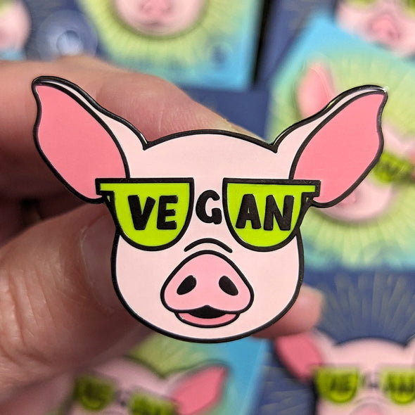 "Vegan Sunglasses" Cool Pig Enamel Pin
