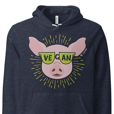"Vegan Sunglasses" Cool Pig - Unisex Lightweight Fleece Hoodie Sweatshirt