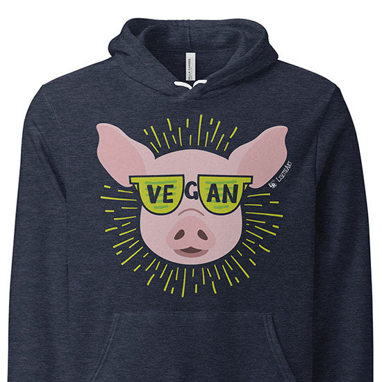 "Vegan Sunglasses" Cool Pig - Unisex Lightweight Fleece Hoodie Sweatshirt