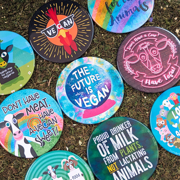 "Don't Have Meat, Have a Sweet" Vegan Cow Fridge Magnet, Large Round Decorative Magnet