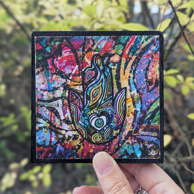 "Hamsa ב‎" - Judaica Art on Wood Block with Glitter Accents