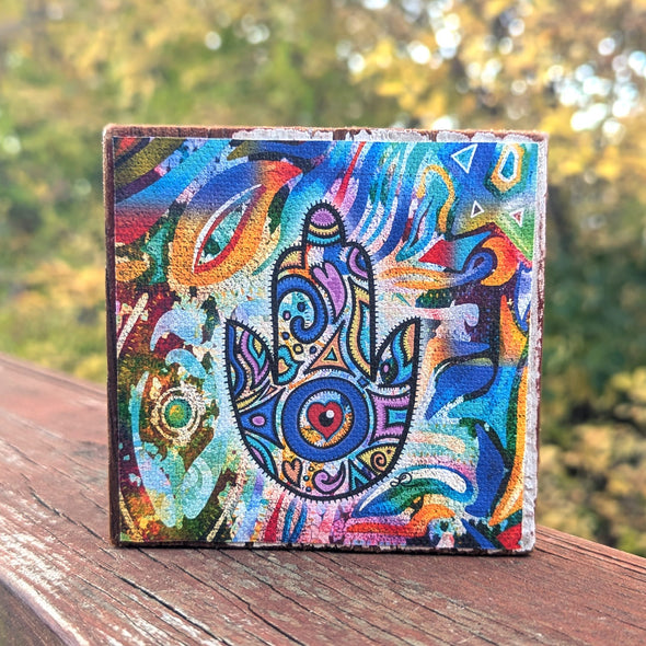 "Hamsa א‎" - Judaica Canvas Art on Reclaimed Wood Block