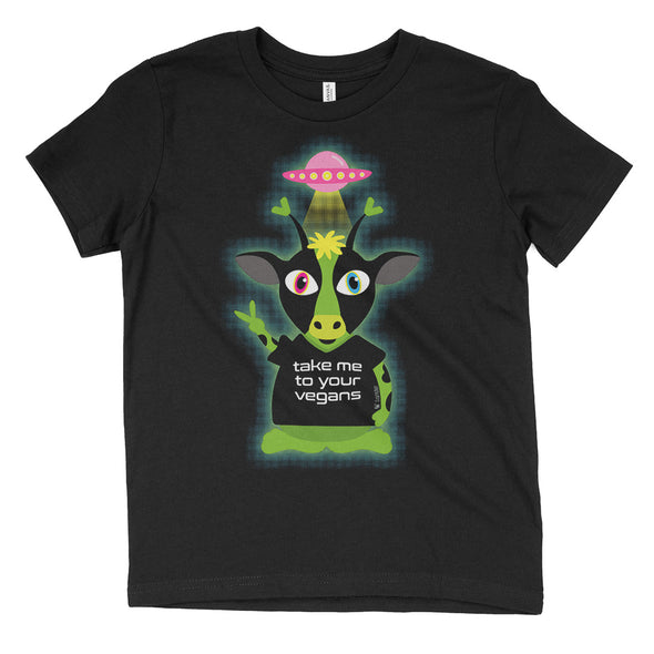"Take Me To Your Vegans" Alien Cow Youth T-Shirt