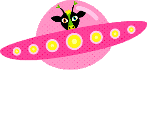 Pink flying UFO with alien cow
