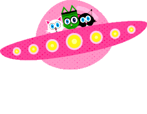 Pink flying UFO with cats