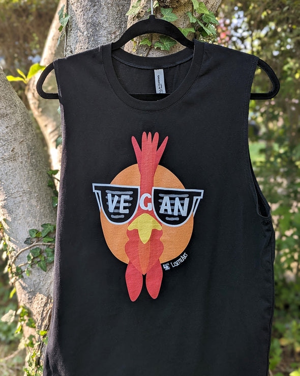 "Vegan Sunglasses" Cool Chicken Unisex Muscle Tank