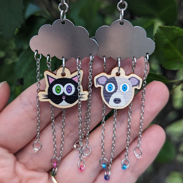 Raining Cats & Dogs - Dangly Printed Wood Charm Earrings