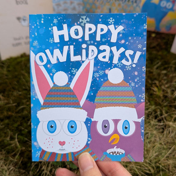 "Hoppy Owlidays!" Greeting Card, Recycled Holiday Card