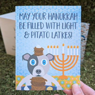 "Pitato Latkes" Hanukkah Dog Greeting Card, Recycled Hanukkah Card