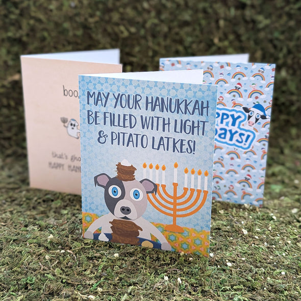 "Pitato Latkes" Hanukkah Dog Greeting Card, Recycled Hanukkah Card