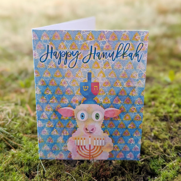 "Happy Hanukkah" Sheepy Shin Greeting Card, Recycled Hanukkah Card