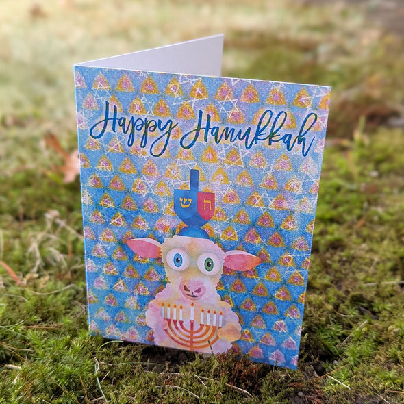 "Happy Hanukkah" Sheepy Shin Greeting Card, Recycled Hanukkah Card