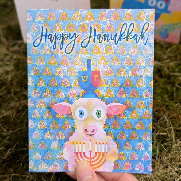 "Happy Hanukkah" Sheepy Shin Greeting Card, Recycled Hanukkah Card