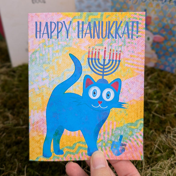 "Happy Hanukkat!" Hanukitty Cat Greeting Card, Recycled Hanukkah Card