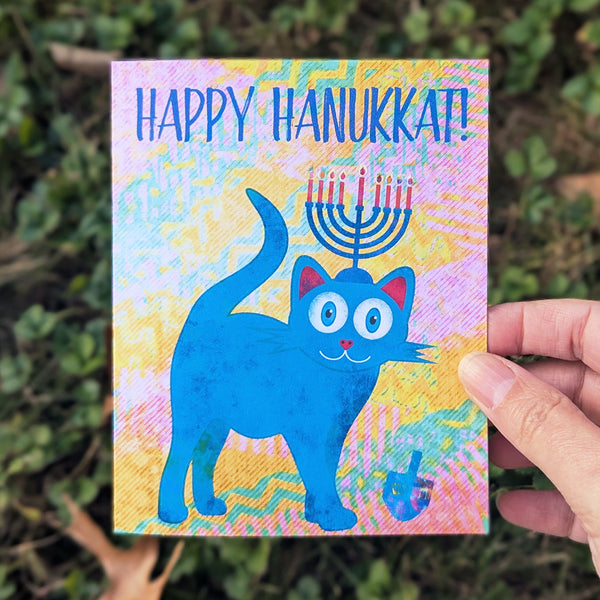 "Happy Hanukkat!" Hanukitty Cat Greeting Card, Recycled Hanukkah Card