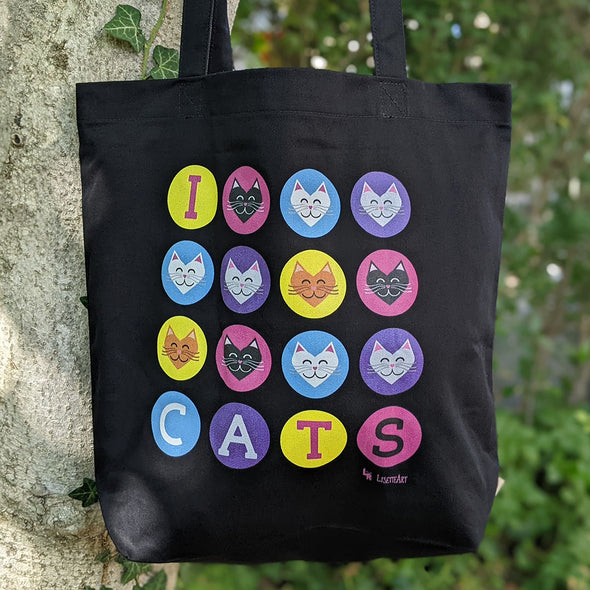 "I 💜 Love 💜 Cats" Organic Cotton Tote Bag
