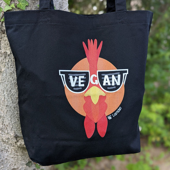 "Vegan Sunglasses" Cool Chicken Organic Cotton Tote Bag