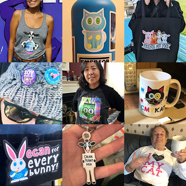 Photo grid of various customers showcasing and wearing different products