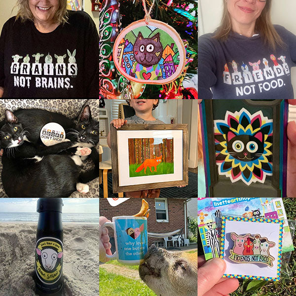 Photo grid of various customers showcasing and wearing different products