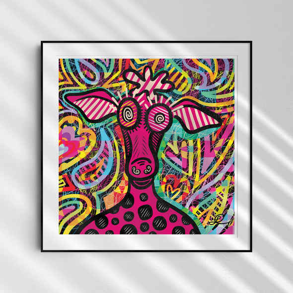 "Doodle Pop Pink Cow" Art Print