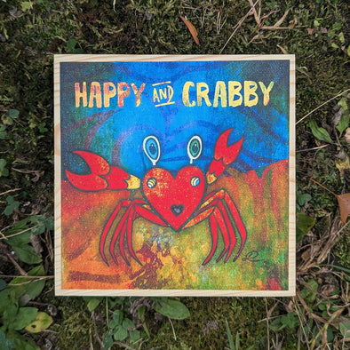"Happy Crabee" Whimsical Art on Wood Block