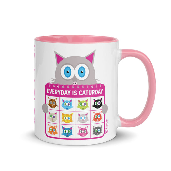 "Everyday is Caturday" Cat Coffee Mug with Color Accents