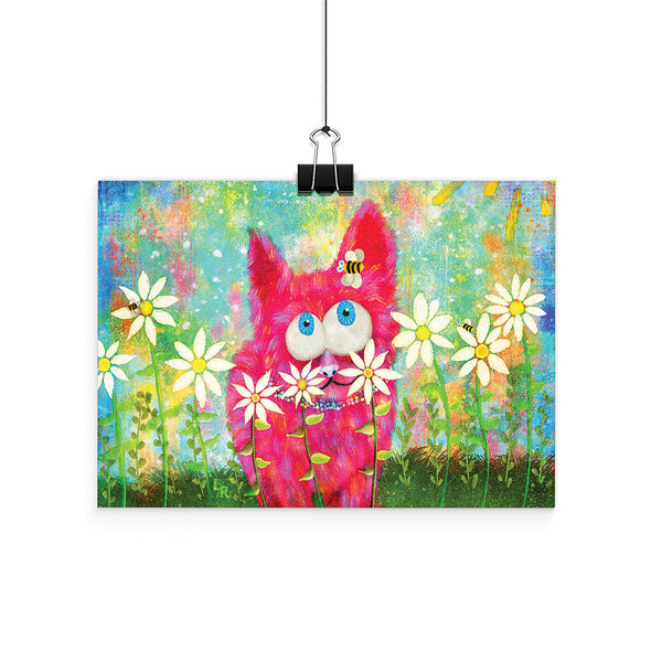 "Pink Fuzzy Kitty and Bee" - Cat Art Print