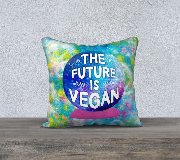 "The Future is Vegan" Cow with Crystal Ball Premium Throw Pillow Cover
