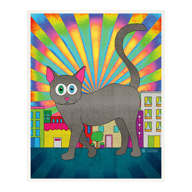 "Giant Kitty in a City" Whimsical Cat Art Print