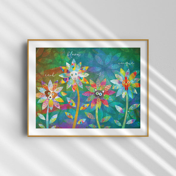 "Each Bloom is Unique" Whimsical Animal Flowers Art Print