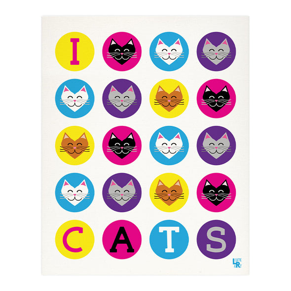 "I 💜 Love 💜 Cats" Whimsical Kitty Cat Art Print
