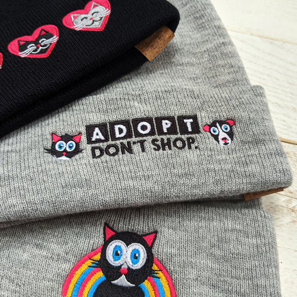 "Adopt, Don't Shop." Cuffed Beanie Cat and Dog Hat
