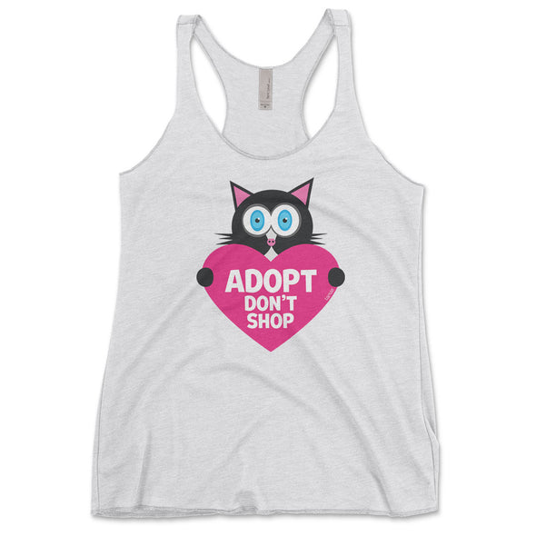 "Adopt, Don't Shop." (cat with heart) Tri-blend Racerback Tank