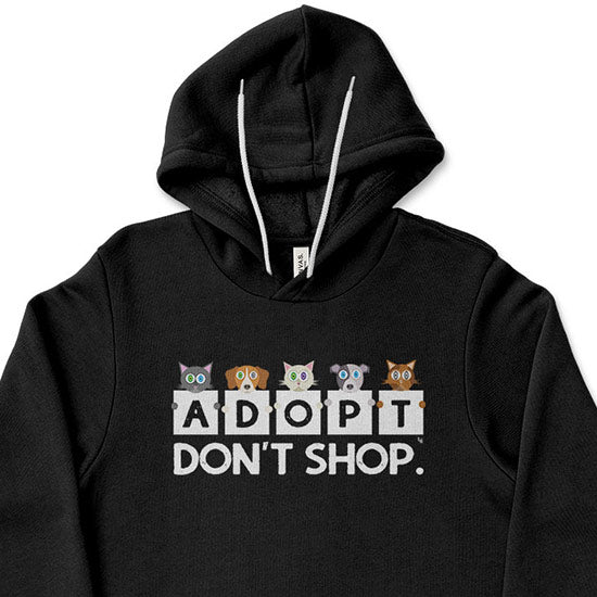 "Adopt, Don't Shop." Cat and Dog Unisex Lightweight Fleece Hoodie Sweatshirt