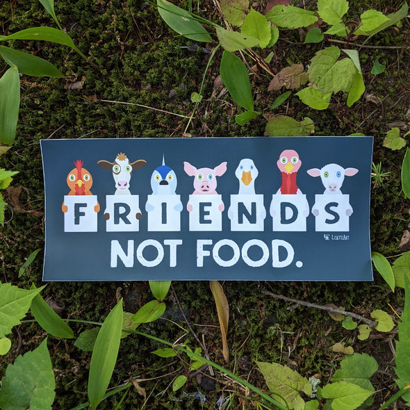 "We Are Friends Not Food" Cute Animals Vegan Vinyl Bumper Sticker