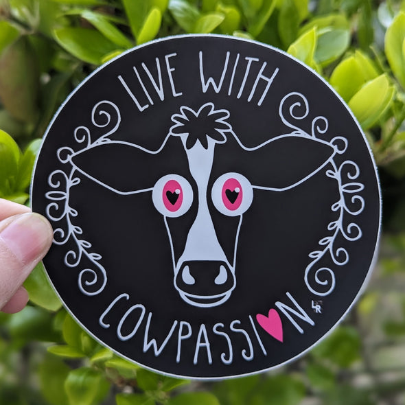 "Live with Cowpassion" Vegan Cow Vinyl Bumper Sticker