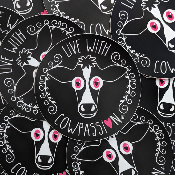 "Live with Cowpassion" Vegan Cow Vinyl Bumper Sticker