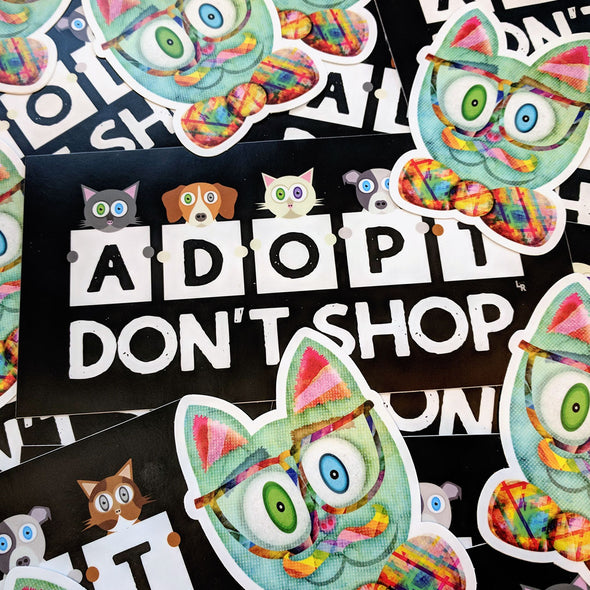 "Adopt, Don't Shop." Cat and Dog Vinyl Bumper Sticker